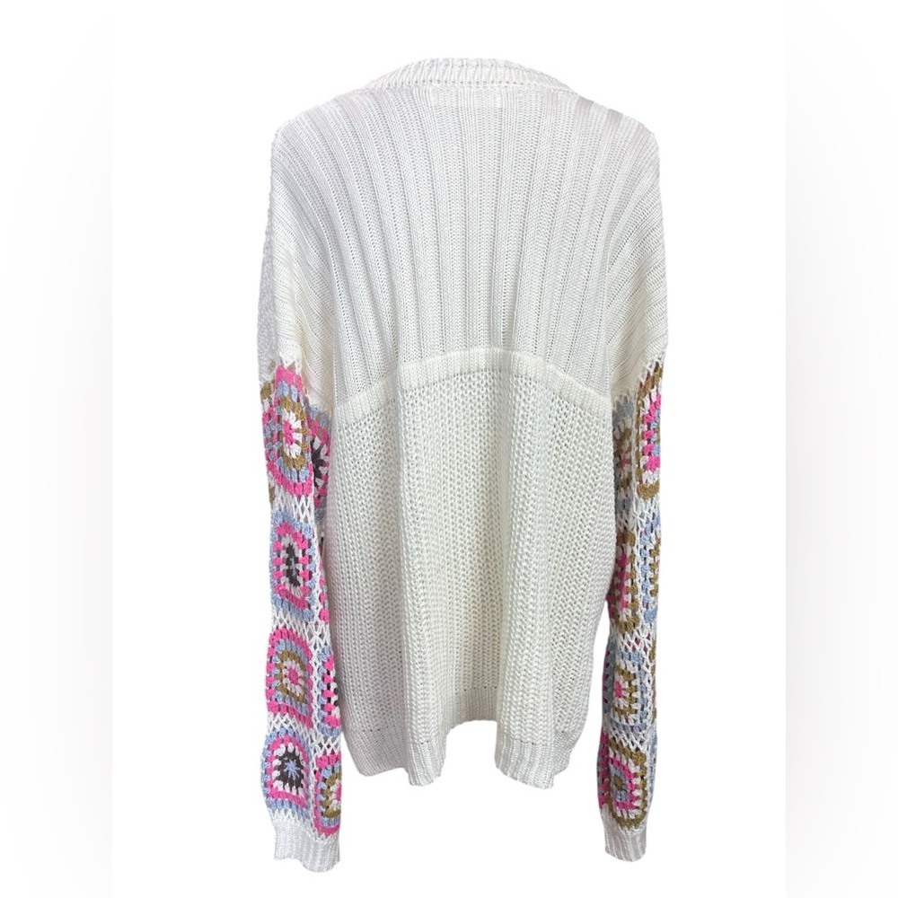 Wanna B Me Crochet Sleeve Knit Sweater Cream Large Bohemian - Picture 9 of 12